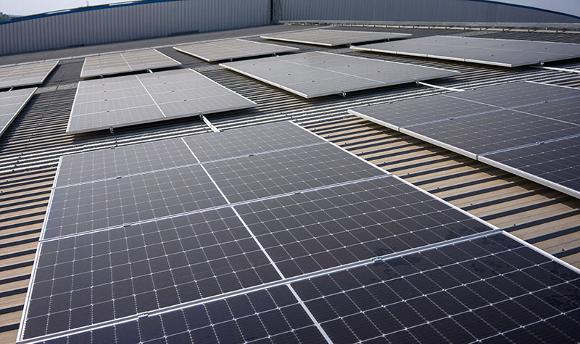 Solar panels on factory roof